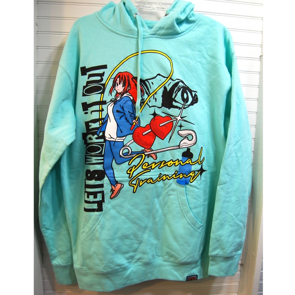 Mens Hoodie Size medium Anime Open 925 Let's Work it Out Sweatshirt NWT‎